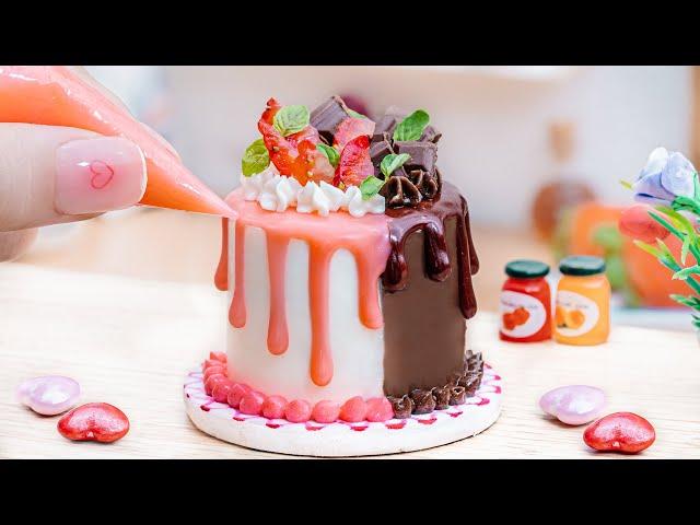 Amazing Drip Cake | Satisfying Half Chocolate & Half Strawberry Cake Decorate  Miniature Cake Idea