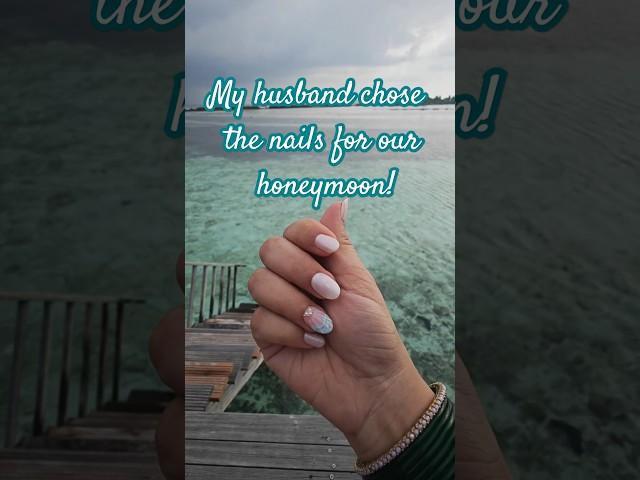 My husband chose the nails I did for our honeymoon beach vacation ️ Guess the location in comments🩵