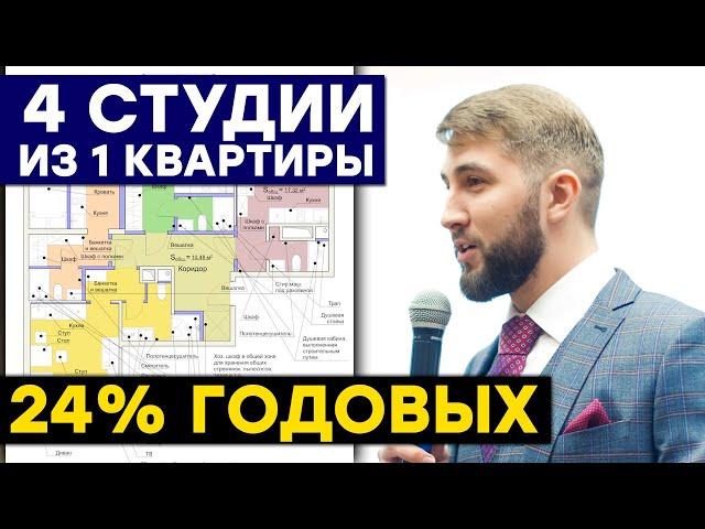 Пассивный доход 24% годовых. 4 студии из одной квартиры! Инвестирование в недвижимость 2020