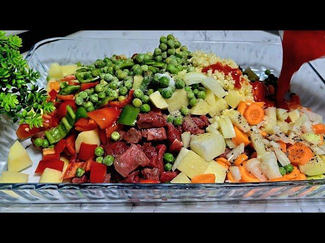 صينية لحمة بالخضار  سريعة ولذيذة جدآ / Cooking meat with vegetables