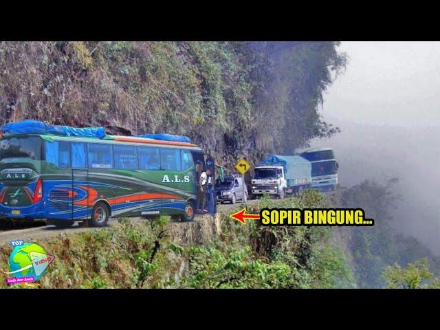 Ngeri!! Detik² Sopir Bus Viral Nekat Lewati Jalan Sempit Pinggir Jurang. Paling Ekstrim di Indonesia