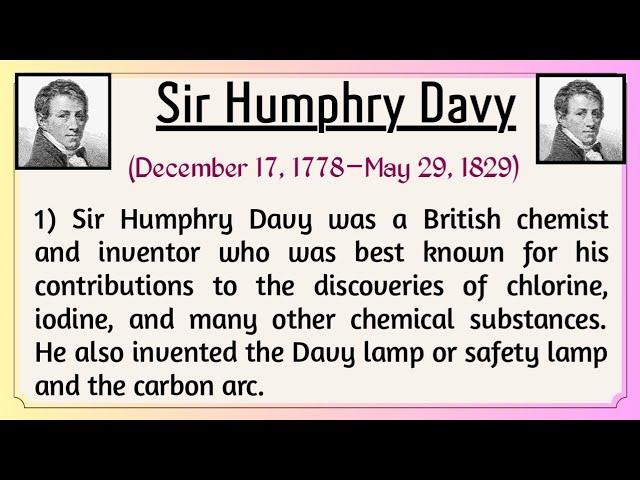 10 lines Humphry Davy essay in English | Sir Humphry Davy Biography |Humphry Davy Story| Information