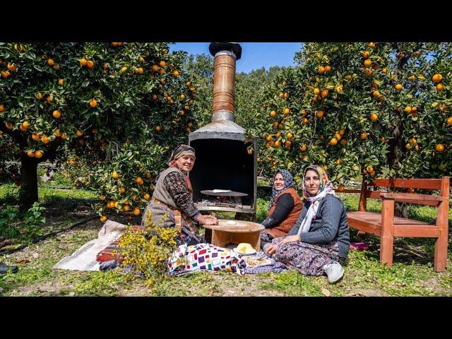Cooking Original Turkish Gozleme in Wood Fire, Outdoor Cooking