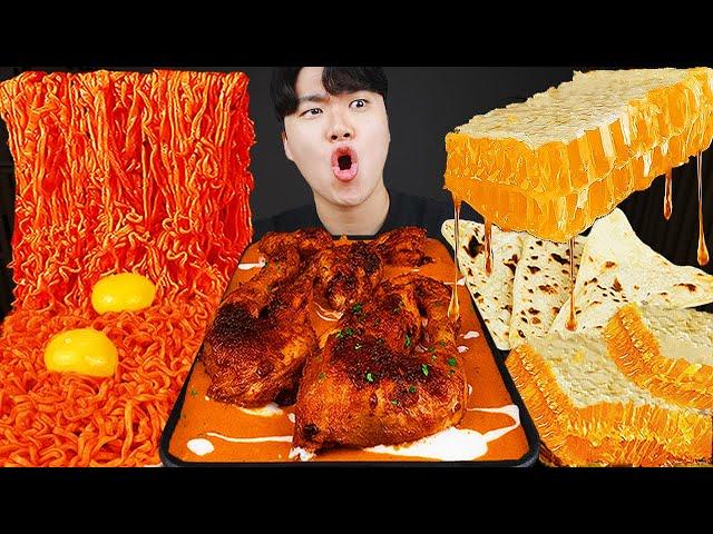ASMR MUKBANG | Fire noodles, fried chicken, honeycomb, naan korean eating sound !