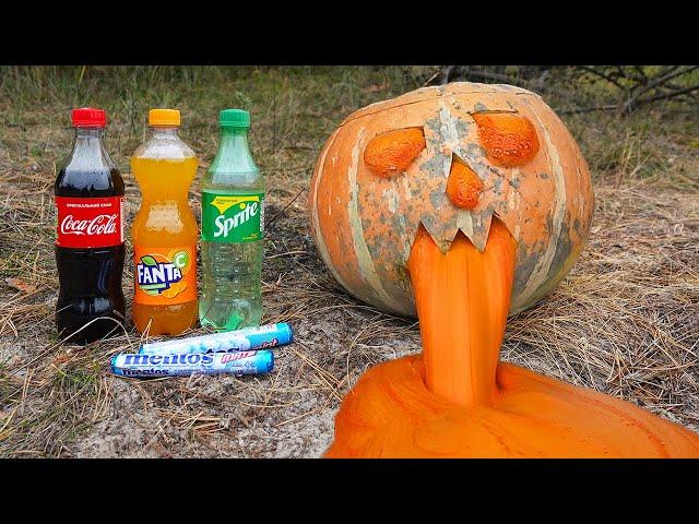 Halloween Experiment!!! Pumpkin Toothpaste! Coca Cola, Fanta, Sprite and Mentos.