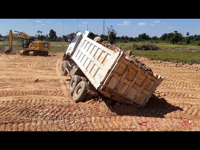 Amazing Powerful Rescues 20ton Dump Truck Stuck By Skills Bulldozer And Excavator Teamwork