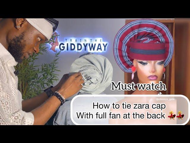 How to tie Hause style / Zara cap with full fan design  #gele #wigs  #beauty #headscarfstyles