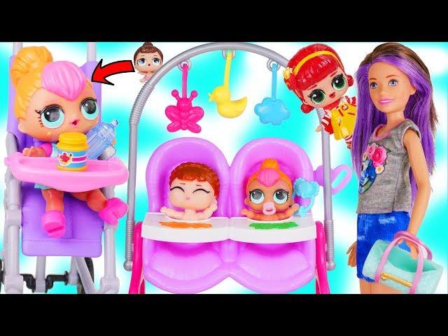 LOL Surprise Dolls + Lil Sisters Meet Skipper the Babysitter - Barbie McDonalds Drive Thru Toy Video