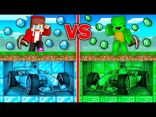 Mikey EMERALD  vs JJ DIAMOND Formula 1 Car Mine Battle in Minecraft - Maizen