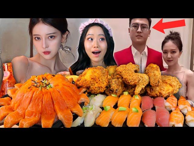 How a Chinese influencer TRICKED a BILLIONAIRE into marriage | Salmon Sushi Volcano Mukbang