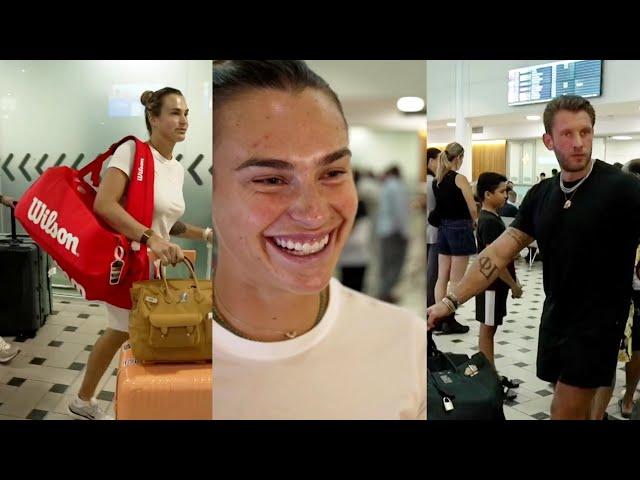 Aryna Sabalenka arrives in Brisbane Australia with Team and boyfriend Georgios Frangulis - Dec 2024