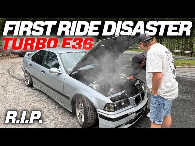 CATASTROPHIC FIRST RIDE IN MY LOW BUDGET TURBO E36 - R.I.P EDDIE?