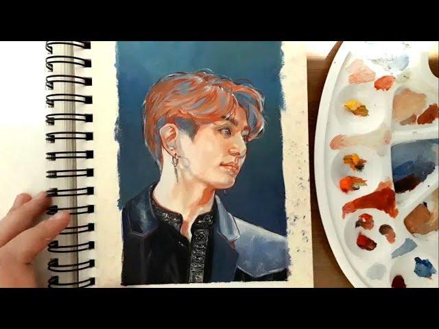 | Speed-drawing | BTS Jungkook - "merged in the blue" - oil on paper