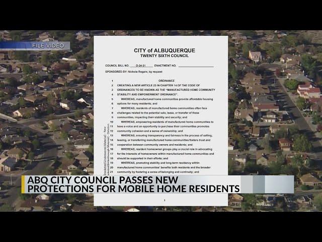 Albuquerque City Council passes new protections for mobile home residents