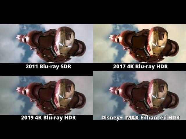 Iron Man Disney+ IMAX Enhanced vs 4K Blu-ray vs Blu-ray (HDR version)