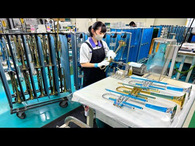 The process of making a high-quality Japanese trumpet. Craftsmen who make Japanese instruments.