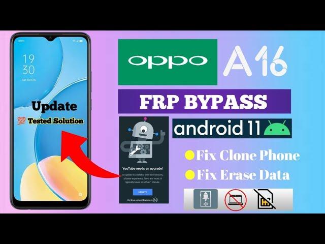 Oppo A16 FRP Bypass | fix YouTube update working | (CPH2269) Google Account Bypass Without Pc