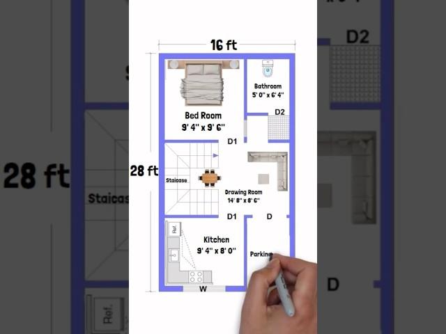 16 x 28 House Plan | 16x28 House Design | 16x28 Ghar ka Naksha | East #houseplans #housedesign