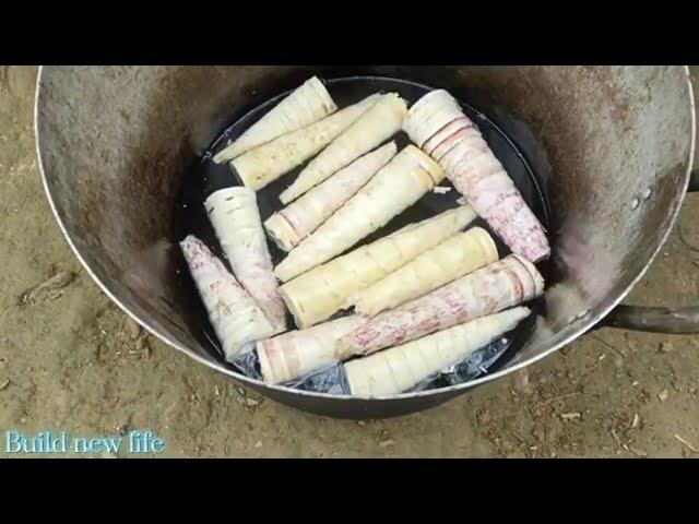 Harvesting Huge Bamboo Shoot - make wooden doors,building a new life