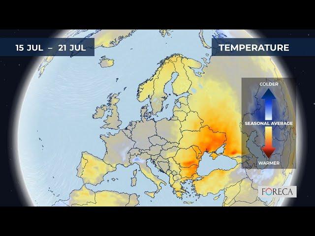 Monthly temperature forecast for Europe 7/7/2024