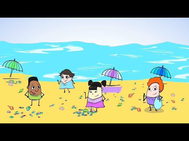 A day at the beach - group 10s and count by 10s | MightyOwl Math | Kindergarten