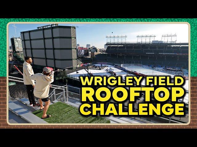 Connor Bedard and Seth Jones Trick Shot from the Roof! - Wrigley Field Rooftop Challenge