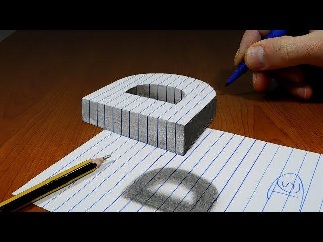 3D Trick Art On Line Paper, Floating Letter D