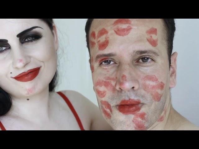 Goth Girl Covers Boyfriend in Lipstick Kiss Marks 2 ASMR Kisses口紅キス