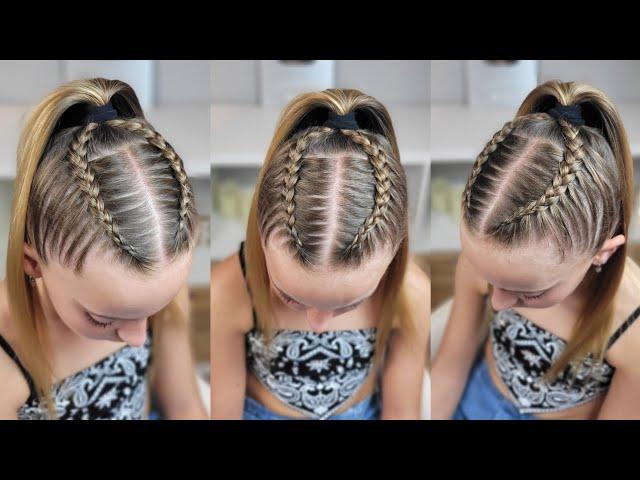 Peinado para niñas con trenzas pegadas / Easy dutch braids and ponytail hairstyle tutorial