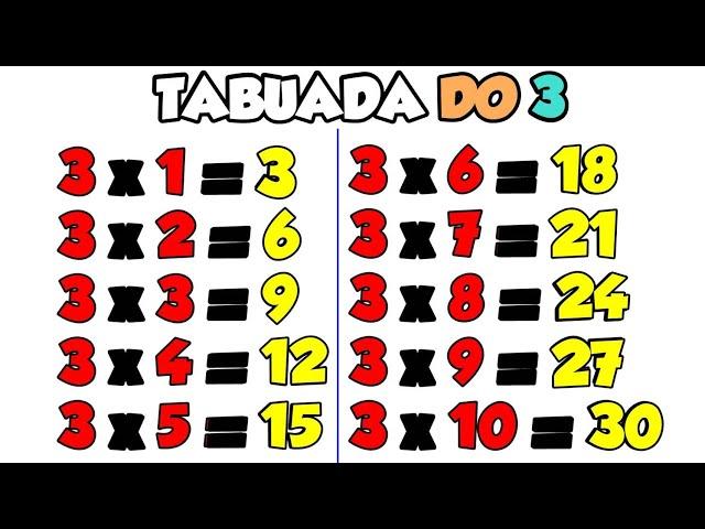 Tabuada do Três || Ouvindo e Aprendendo a tabuada de Multiplicação do número Três || Tabuada do 3