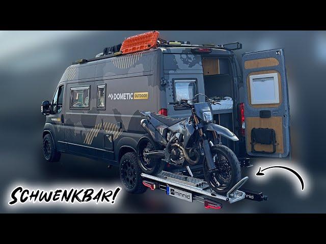 Minnid - Der schwenkbare Motorrad / Fahrrad Heckträger für den Ducato Campervan!