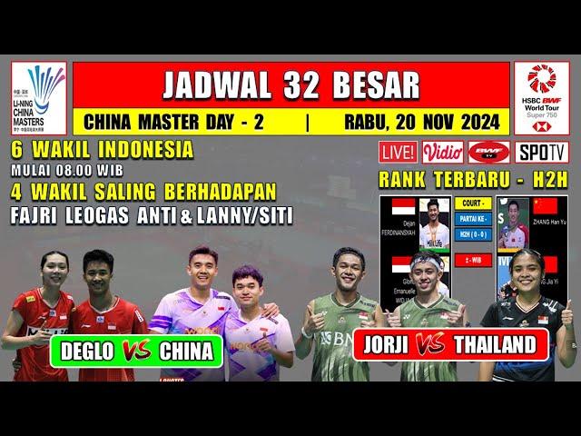 Jadwal 32 Besar China Master 2024 Hari Ini Day 2 ~ JORJI vs THAILAND ~ DEGLO vs CHINA ~ 6 Wakil INA