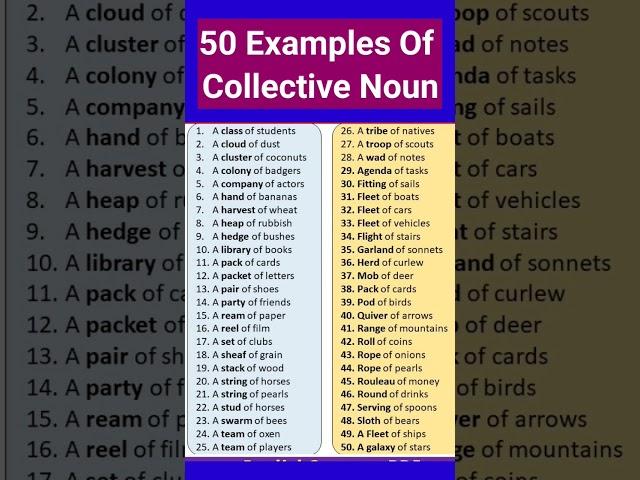50 Examples Of Collective Noun #Ytshorts