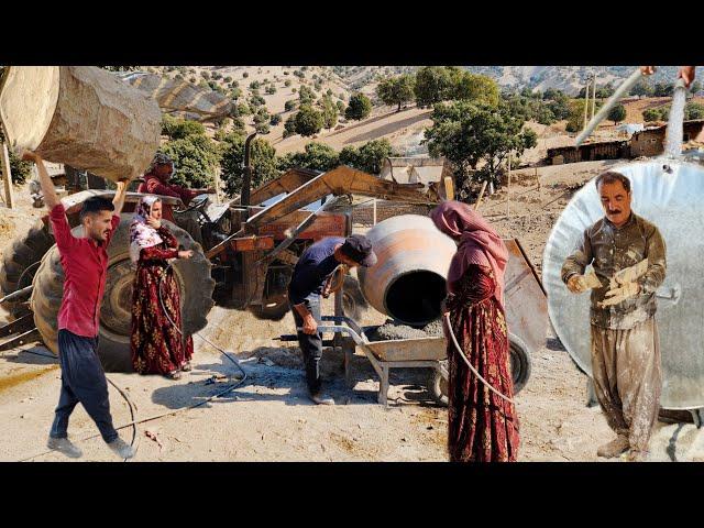 Nomadic life: building a cement roof of a nomadic house: love of a nomadic couple