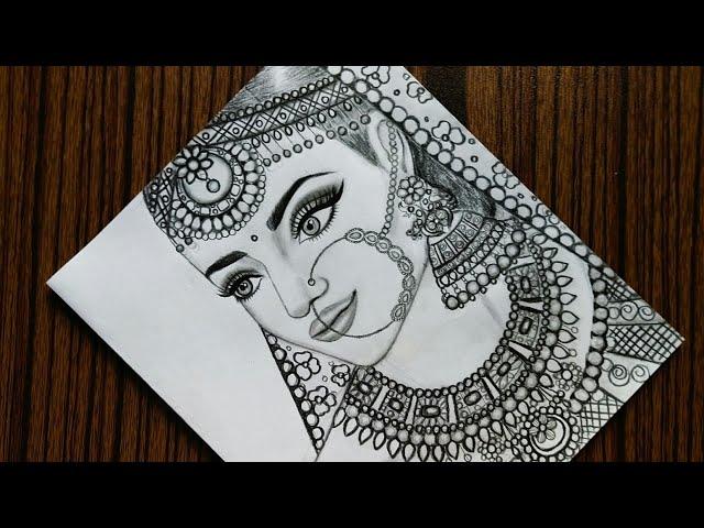 How to draw a Beautiful Traditional bride very easy | Girl drawing | Pencil Sketch