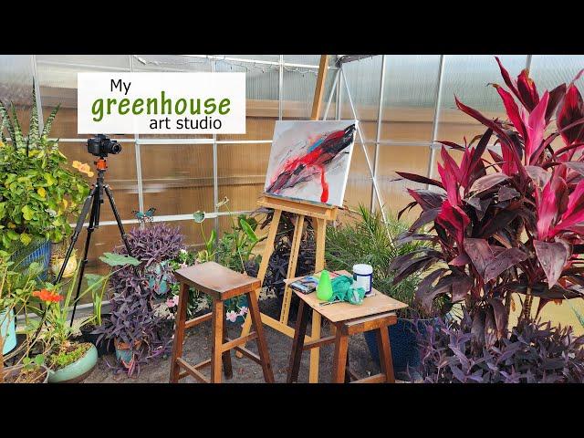 My greenhouse art studio | first time using it!!