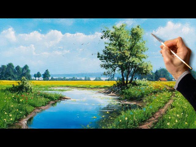  Acrylic Painting - Spring Landscape / Easy Art / Drawing Lessons / Satisfying Relaxing / Акрил