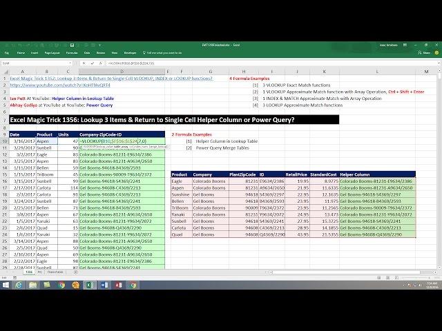 Excel Magic Trick 1356: Lookup 3 Items & Return to Single Cell Helper Column or Power Query?