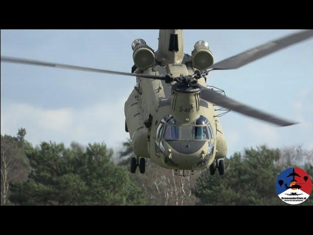 Fast-rope exercise with RNLAF D-485 Boeing CH-47F Chinook at Arnhemse Heide