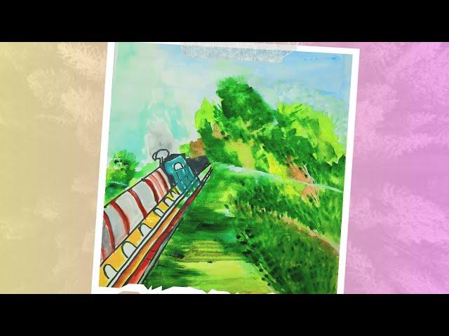 Mesmerizing Watercolor and Drawing of a Train on Mountain Roads | Stunning Landscape Art