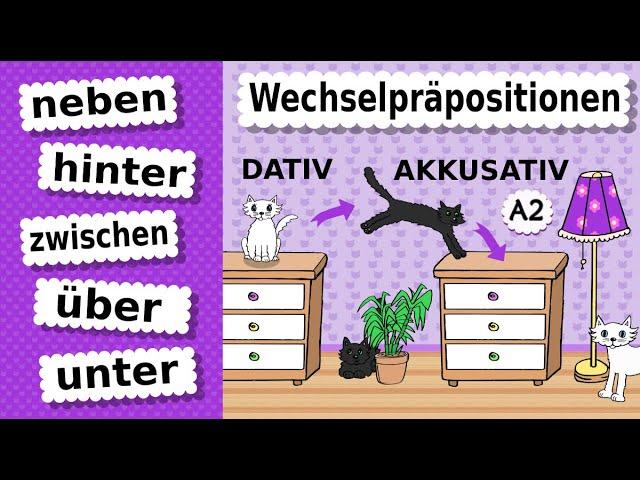 Wechselpräpositionen 2  zwischen über neben hinter unter / Dativ & Akkusativ - Katzen& Möbel A2 B1