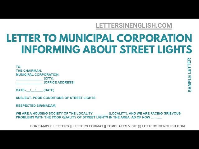 Complaint Letter to Municipal Commissioner – Complaint Letter for Street Light Not Working