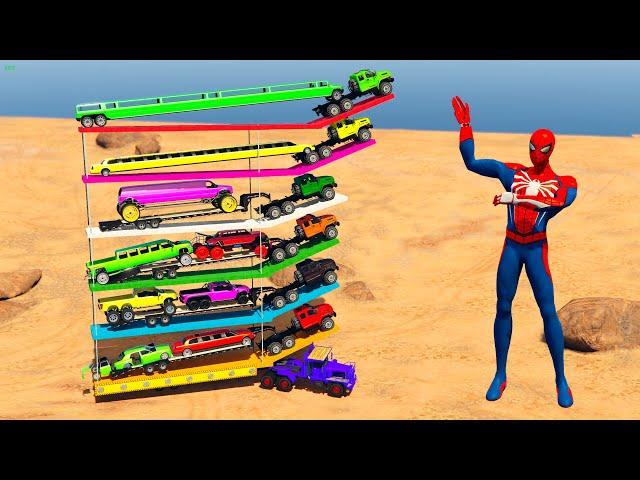 GTA 5 Spiderman MOD, Loading Animals in Cars & Jeep, Into Big Truck