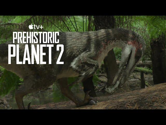 Austroraptor fishing in wetlands - [Prehistoric Planet] season 2