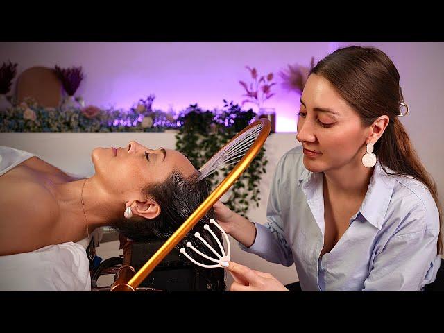 ASMR Luxurious Long Hair Spa & Scalp Check | Water Massage, Brush, Oil, Mask, Wash, Rinse, Detangle