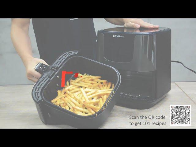 LIVINGbasics - Digital Touch Screen Air Fryer, 8 Cooking Preset, 5.8-Quart Nonstick Basket