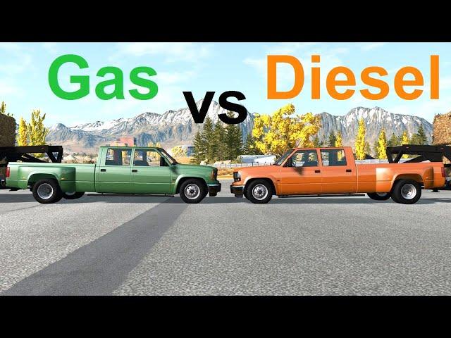 Big Gasoline V8 vs Small Diesel V8 Pulling Test! BeamNG. Drive