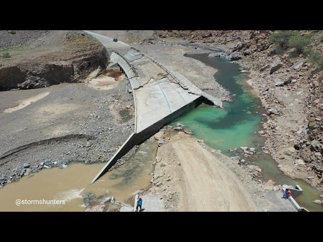 شاهد | اضرار طريق وادي شافان بالخابوره | منخفض المطير 20/4/2024