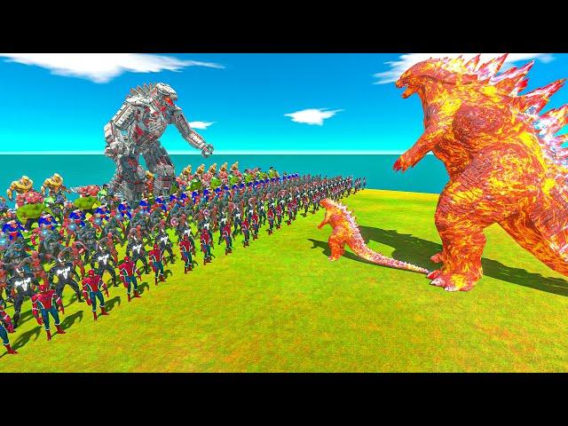 MECHAGODZILLA 2021 revolt battle with SUPERHEROES vs FIRE GODZILLA - Animal Revolt Battle Simulator