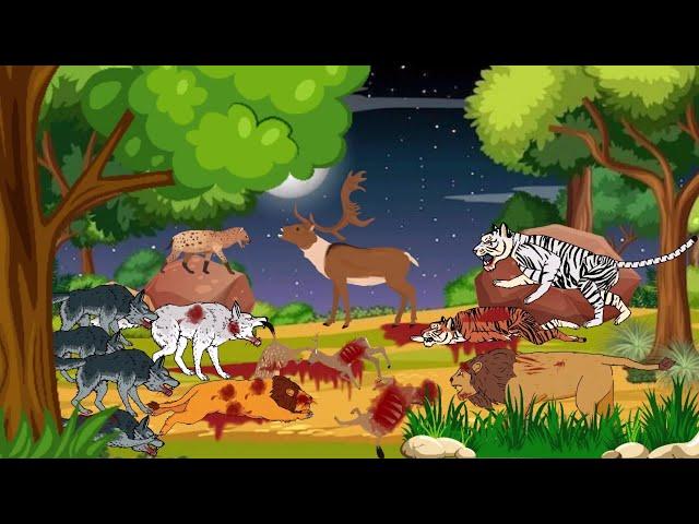 Tiger vs Lion vs Sardinian Deer vs Wolf Pack vs Hyena vs Old Lion vs White Tiger - DC2 Animation